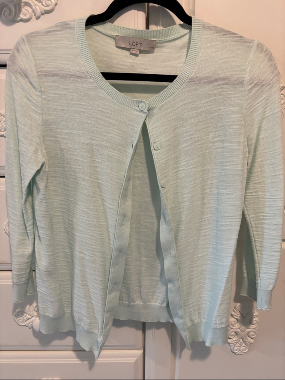 LOFT Light Mint Crewneck Button Cardigan